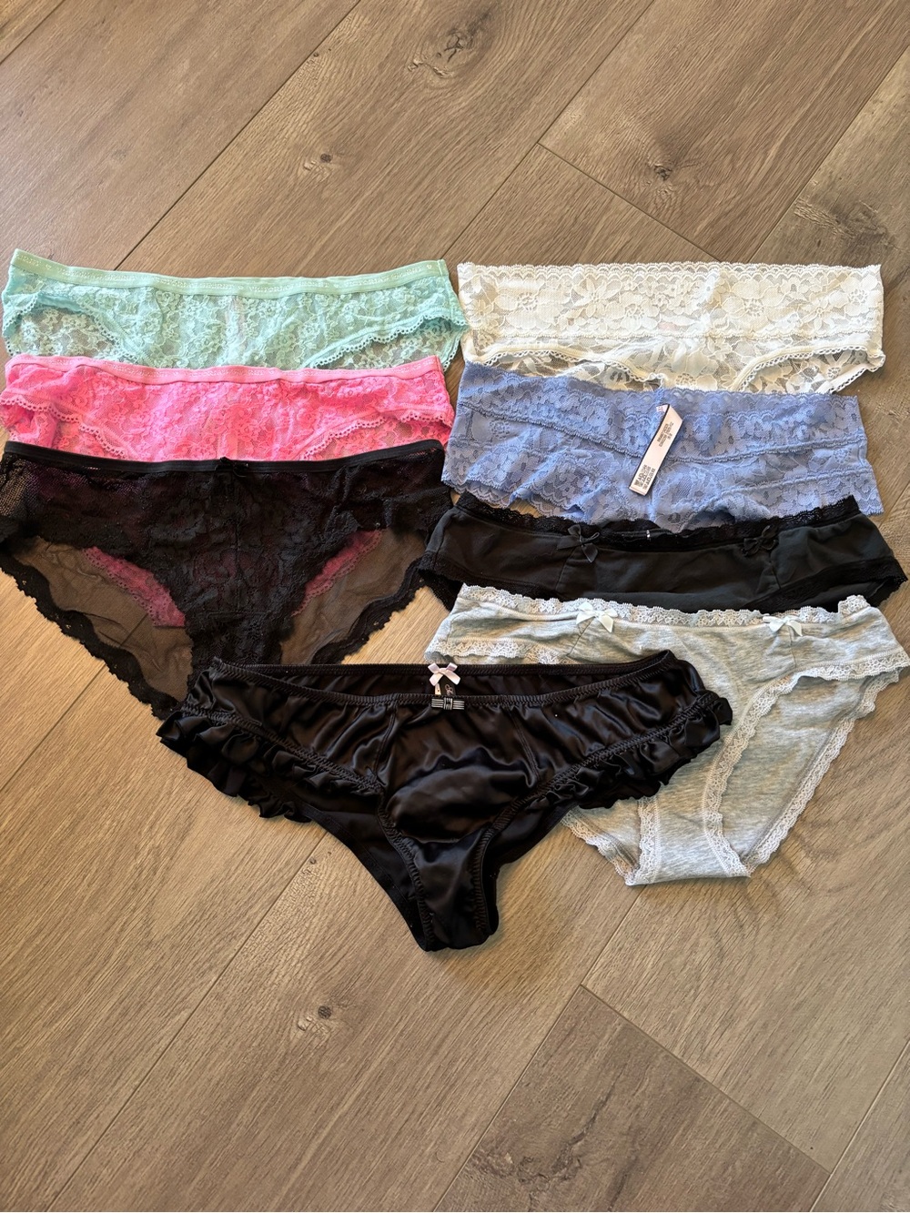 Victoria's Secret Lace & Satin Bikini Panties — Black, Pink, Mint, Blue, White